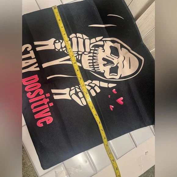 Black Graphic Pillow Cover with Skeleton Design - Picture 3 of 4